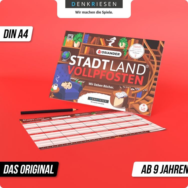 Produktbild: DENKRIESEN - Stadt Land Vollpfosten&reg; Thalia Edition &ndash; Osiander "Wir lieben B&uuml;cher." &brvbar; A4 Spielblock