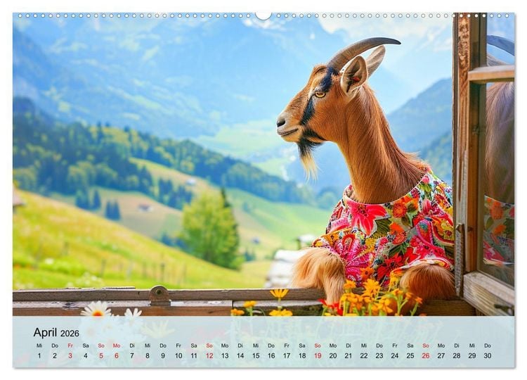 Produktbild: Ziegen im Modezauber. Ein alpiner Fashion-Marathon (Wandkalender 2026 DIN A2 quer), CALVENDO Monatskalender