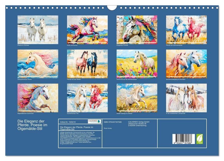 Produktbild: Die Eleganz der Pferde. Poesie im &Ouml;lgem&auml;lde-Stil (Wandkalender 2026 DIN A3 quer), CALVENDO Monatskalender