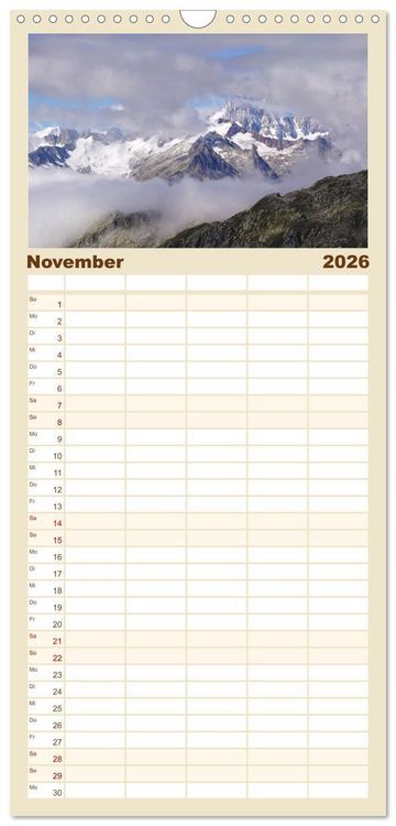Produktbild: Familienplaner 2026 - Alpen Blick mit 5 Spalten (Wandkalender, 21 x 45 cm) CALVENDO