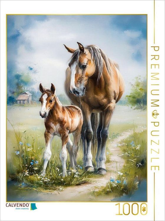 Produktbild: CALVENDO Puzzle Die Pferdemama bewacht ihr Fohlen | 1000 Teile Lege-Gr&ouml;&szlig;e 64x48cm Foto-Puzzle f&uuml;r gl&uuml;ckliche Stunden