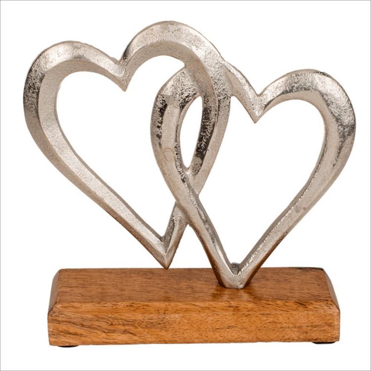 Produktbild: Herzen aus Metall mit Holzsockel
