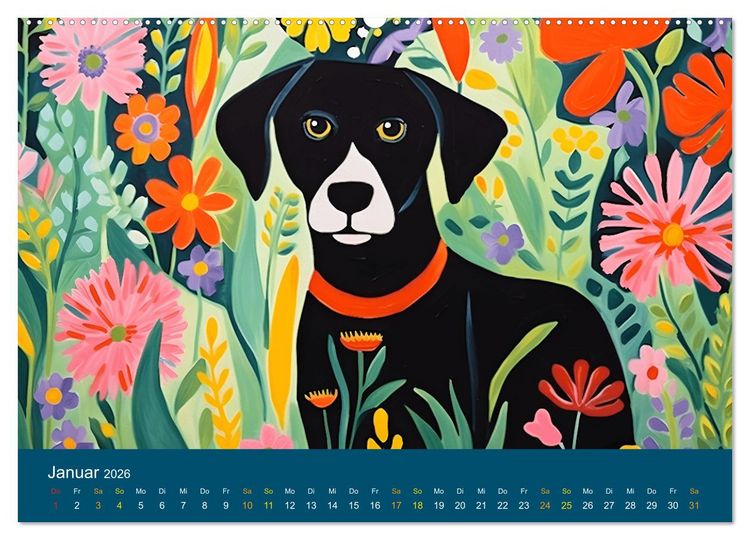 Produktbild: Hunde Kunstwerke - Hunde im Stil des Fauvismus k&uuml;nstlerisch gestaltet (hochwertiger Premium Wandkalender 2026 DIN A2 quer), Kunstdruck in Hochglanz
