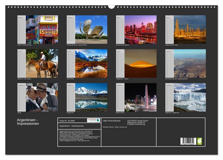 Produktbild: Argentinien - Impressionen (Wandkalender 2026 DIN A2 quer), CALVENDO Monatskalender