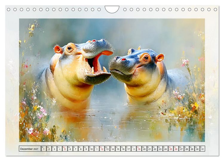 Produktbild: Zwergflusspferde. Kleine Hippos im Sumpfgebiet (Wandkalender 2027 DIN A4 quer), CALVENDO Monatskalender