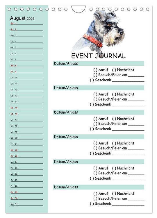 Produktbild: B-DAY PLANER - Aquarell Hunderassen - F&uuml;r Termine, Geschenke, Eventdetails & mehr (Wandkalender 2026 DIN A4 hoch), CALVENDO Monatskalender