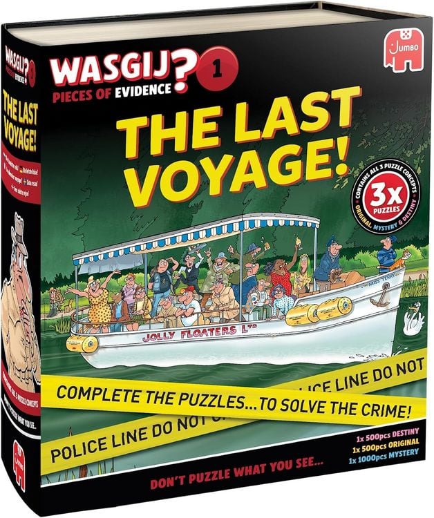 Produktbild: Jumbo 1110100905 - Wasgij Pieces of Evidence 1, The Last Voyage! 3er-Comic-Puzzle-Set, 2x500/1x1000 Teile