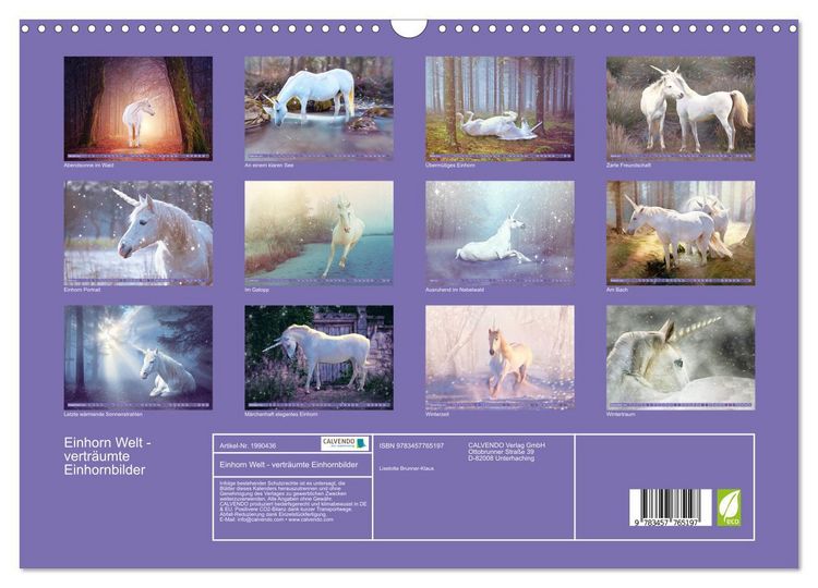 Produktbild: Einhorn Welt - vertr&auml;umte Einhornbilder (Wandkalender 2026 DIN A3 quer), CALVENDO Monatskalender