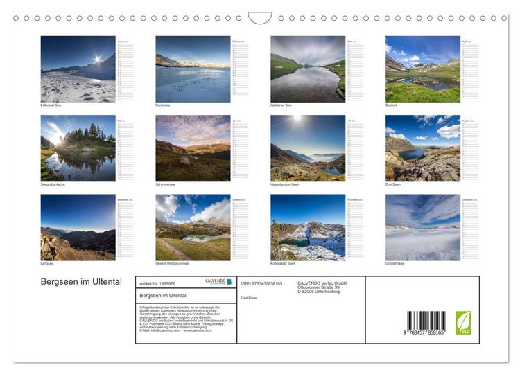 Produktbild: Bergseen im Ultental (Wandkalender 2026 DIN A3 quer), CALVENDO Monatskalender
