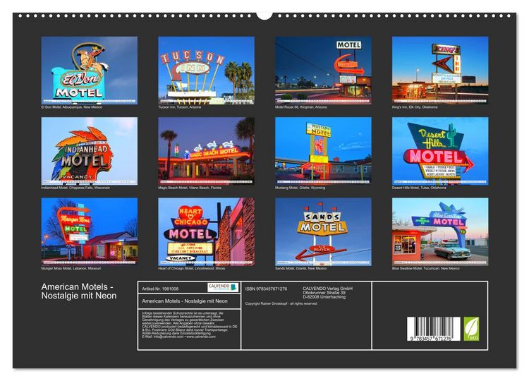 Produktbild: American Motels - Nostalgie mit Neon (hochwertiger Premium Wandkalender 2026 DIN A2 quer), Kunstdruck in Hochglanz