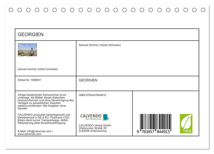 Produktbild: GEORGIEN (Tischkalender 2026 DIN A5 quer), CALVENDO Monatskalender
