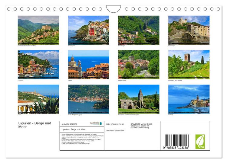 Produktbild: Ligurien - Berge und Meer (Wandkalender 2026 DIN A4 quer), CALVENDO Monatskalender