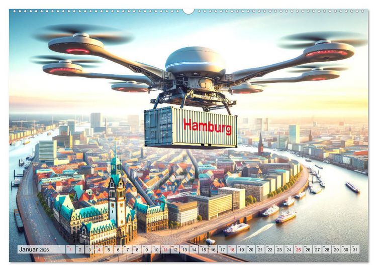 Produktbild: Die Zukunft im Hamburger Hafen: Visionen und M&ouml;glichkeiten von Morgen. (hochwertiger Premium Wandkalender 2026 DIN A2 quer), Kunstdruck in Hochglanz