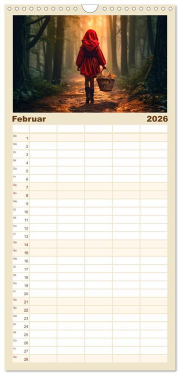 Produktbild: Familienplaner 2026 - Rotk&auml;ppchen und der Wolf mit 5 Spalten (Wandkalender, 21 x 45 cm) CALVENDO