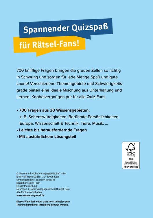 Produktbild: Das mega dicke Quizbuch (blau)