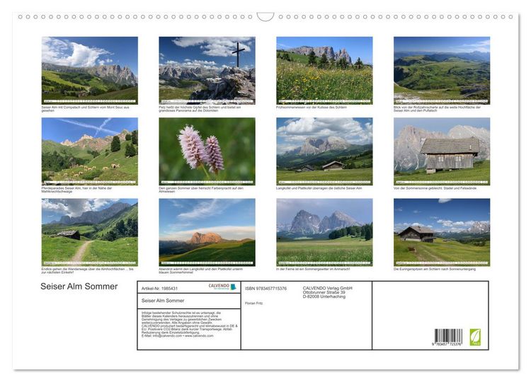 Produktbild: Seiser Alm Sommer (Wandkalender 2026 DIN A2 quer), CALVENDO Monatskalender