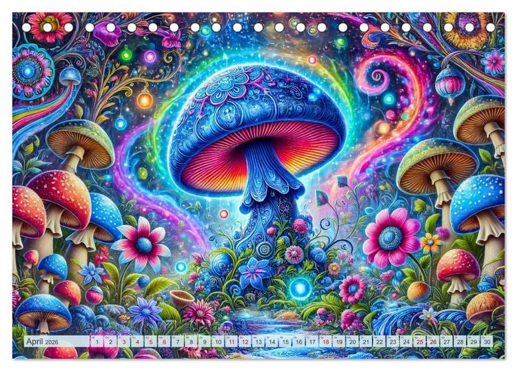 Produktbild: Psychedelische Pilze - Die bunte Welt der magischen Pilze (Tischkalender 2026 DIN A5 quer), CALVENDO Monatskalender