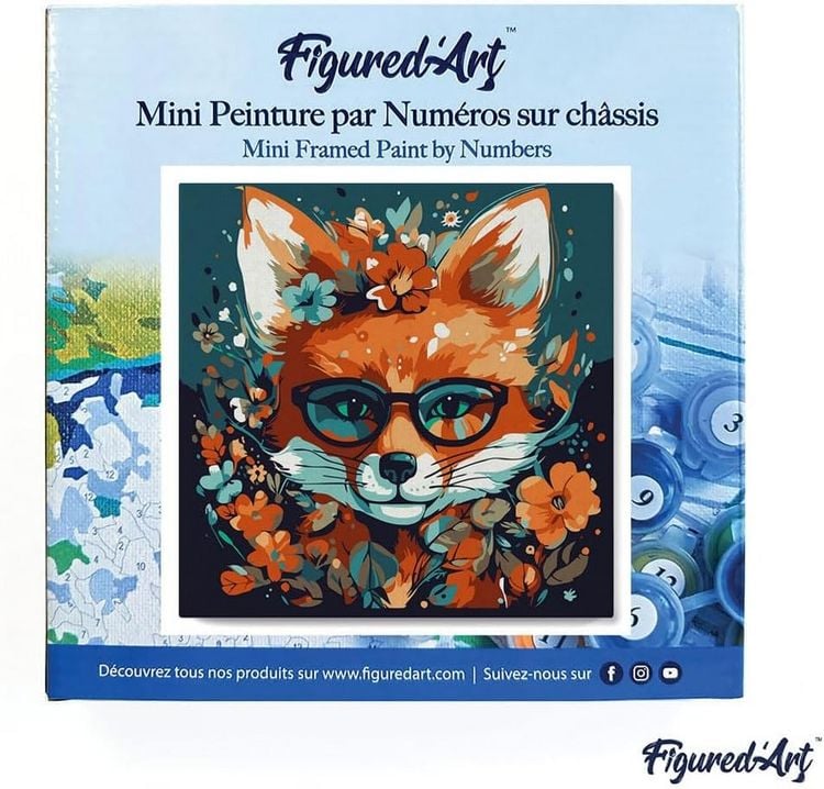 Produktbild: FiguredArt SFA109-Y - Mini Malen nach Zahlen, Fantasie Fuchs mit Blumen, Leinwand-Keilrahmen 20x20cm, DIY Bastelset, Paint by Numbers