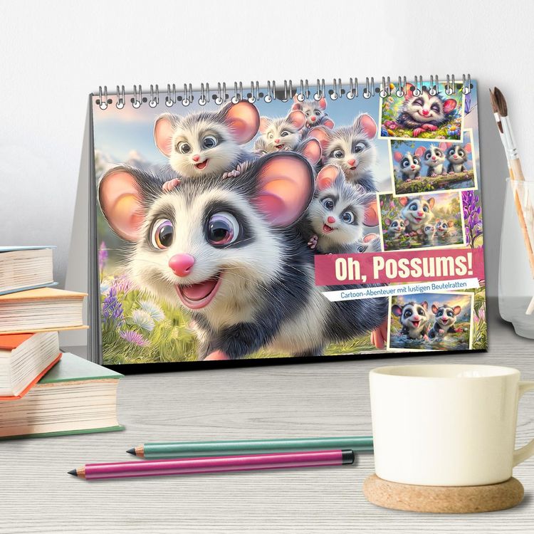 Produktbild: Oh, Possums! Cartoon-Abenteuer mit lustigen Beutelratten (Tischkalender 2026 DIN A5 quer), CALVENDO Monatskalender