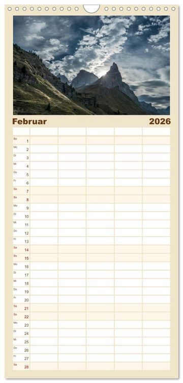 Produktbild: Familienplaner 2026 - Dolomiten mit 5 Spalten (Wandkalender, 21 x 45 cm) CALVENDO