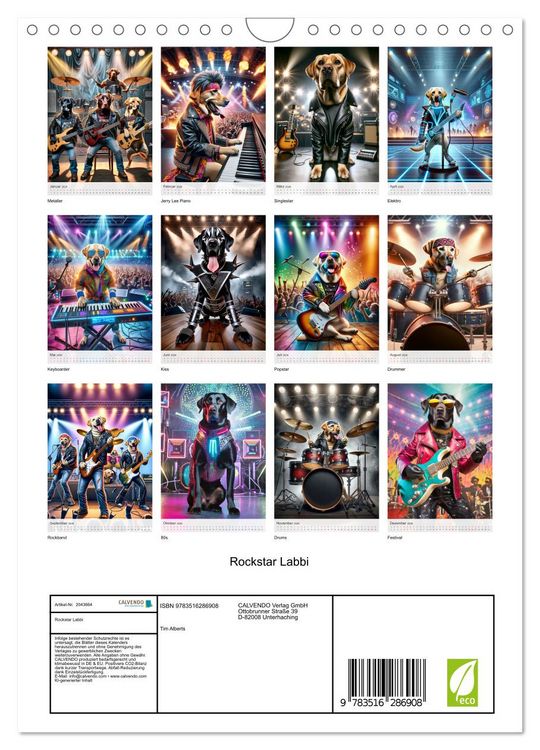 Produktbild: Rockstar Labbi (Wandkalender 2026 DIN A4 hoch), CALVENDO Monatskalender