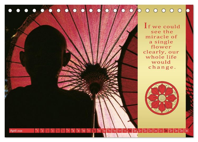 Produktbild: BUDDHIST WISDOMS - THE RED UMBRELLA (Desk Calendar 2026 DIN A5 landscape), CALVENDO 12 Month DeskCalendar