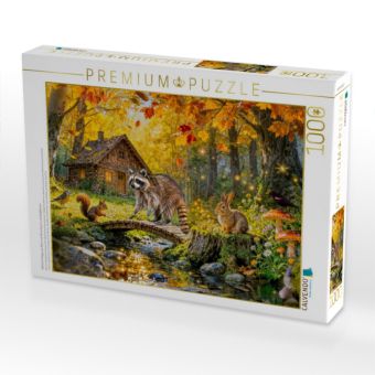 Produktbild: CALVENDO Puzzle Herbst Cottage am Bach mit Ahornbaum und Waldtieren | 1000 Teile Lege-Gr&ouml;&szlig;e 64x48cm Foto-Puzzle f&uuml;r gl&uuml;ckliche Stunden