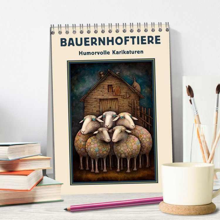 Produktbild: Bauernhoftiere - Humorvolle Karikaturen (Tischkalender 2026 DIN A5 hoch), CALVENDO Monatskalender