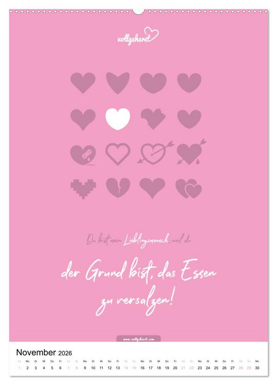 Produktbild: vollgeherzt: Lieblingsmensch-Kalender - Der Wandkalender als Geschenk f&uuml;r ganz besondere Menschen (Wandkalender 2026 DIN A2 hoch), CALVENDO Monatskalender