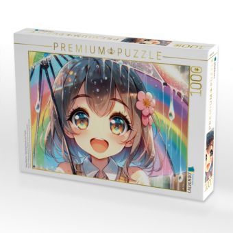 Produktbild: CALVENDO Puzzle Manga M&auml;dchen - Regenbogenfreude unter Tropfen | 1000 Teile Lege-Gr&ouml;&szlig;e 64x48cm Foto-Puzzle f&uuml;r gl&uuml;ckliche Stunden