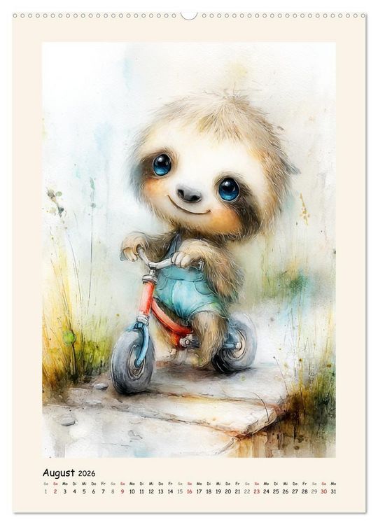 Produktbild: Liebenswerte Faultiere. Vertr&auml;umte Illustrationen in zarten Farben (hochwertiger Premium Wandkalender 2026 DIN A2 hoch), Kunstdruck in Hochglanz