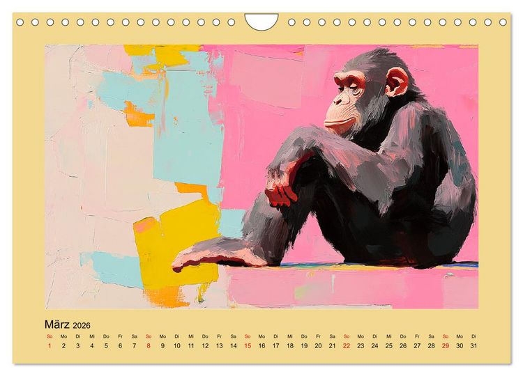 Produktbild: Majest&auml;tische Menschenaffen. Faszinierende Wesen in kunstvoller &Ouml;loptik (Wandkalender 2026 DIN A4 quer), CALVENDO Monatskalender