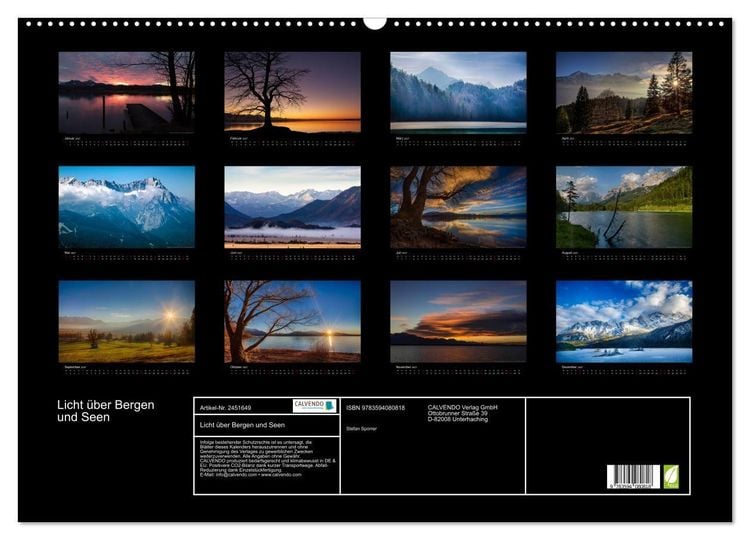 Produktbild: Licht &uuml;ber Bergen und Seen (Wandkalender 2027 DIN A2 quer), CALVENDO Monatskalender