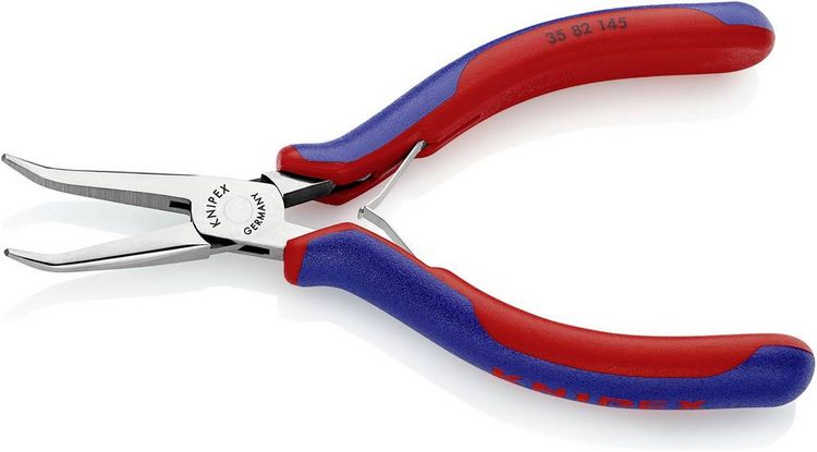 Produktbild: Knipex 35 82 145 Elektronik- u. Feinmechanik Flachrundzange 45&deg; gebogen Werkzeugstahl 145mm