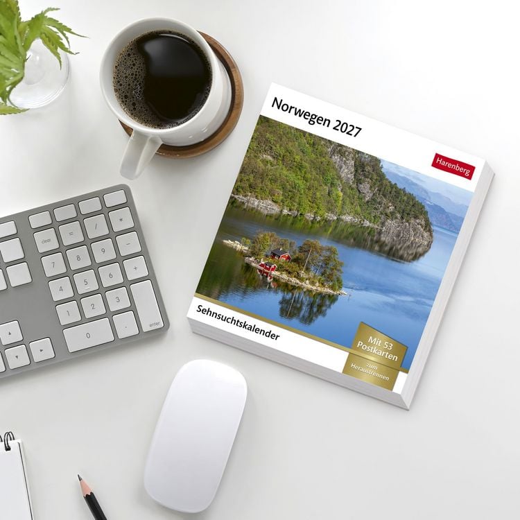 Produktbild: Norwegen Sehnsuchtskalender 2027 - Wochenkalender mit 53 Postkarten