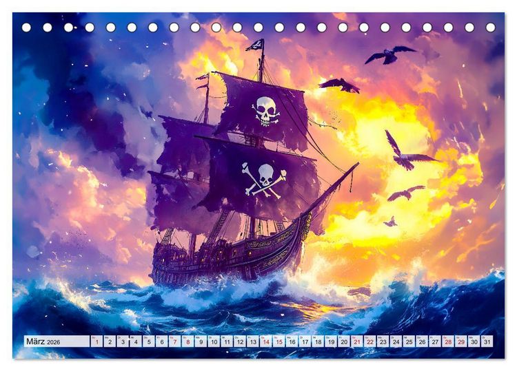 Produktbild: Piraten-Abenteuer - Die Reise zum verborgenen Schatz (Tischkalender 2026 DIN A5 quer), CALVENDO Monatskalender