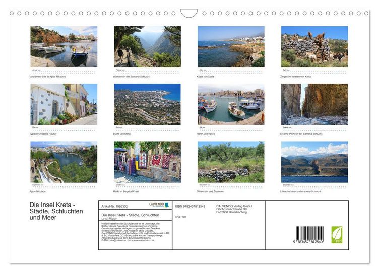 Produktbild: Die Insel Kreta - St&auml;dte, Schluchten und Meer (Wandkalender 2026 DIN A3 quer), CALVENDO Monatskalender