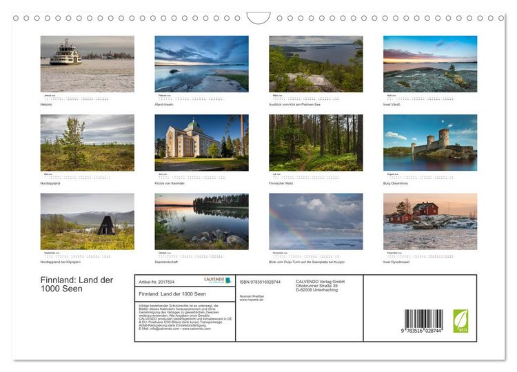 Produktbild: Finnland: Land der 1000 Seen (Wandkalender 2026 DIN A3 quer), CALVENDO Monatskalender