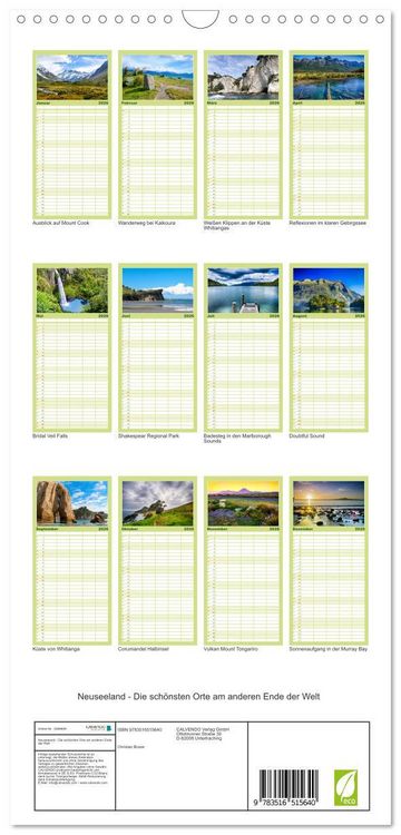 Produktbild: Familienplaner 2026 - Neuseeland - Die sch&ouml;nsten Orte am anderen Ende der Welt mit 5 Spalten (Wandkalender, 21 x 45 cm) CALVENDO