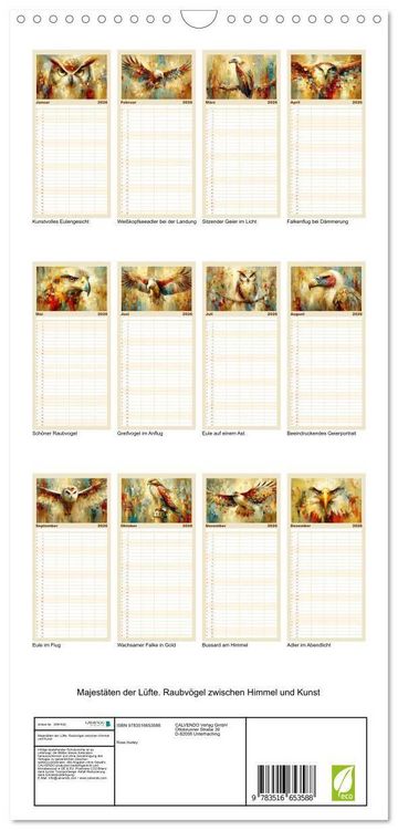 Produktbild: Familienplaner 2026 - Majest&auml;ten der L&uuml;fte. Raubv&ouml;gel zwischen Himmel und Kunst mit 5 Spalten (Wandkalender, 21 x 45 cm) CALVENDO
