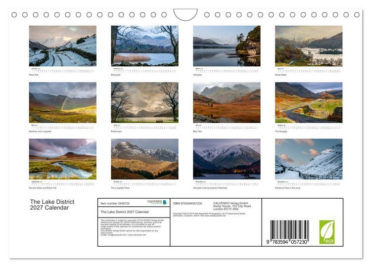 Produktbild: The Lake District 2027 Calendar (Wall Calendar 2027 DIN A4 landscape), CALVENDO 12 Month Wall Calendar