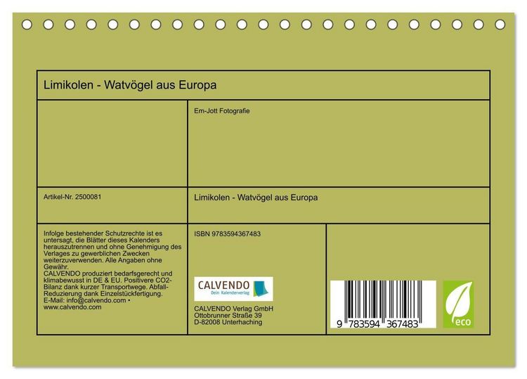 Produktbild: Limikolen - Watv&ouml;gel aus Europa (Tischkalender 2027 DIN A5 quer), CALVENDO Monatskalender