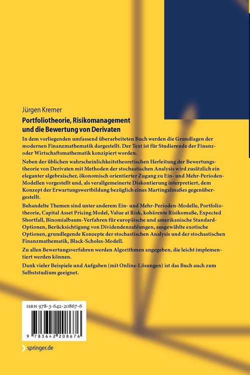 Produktbild: Portfoliotheorie, Risikomanagement und die Bewertung von Derivaten