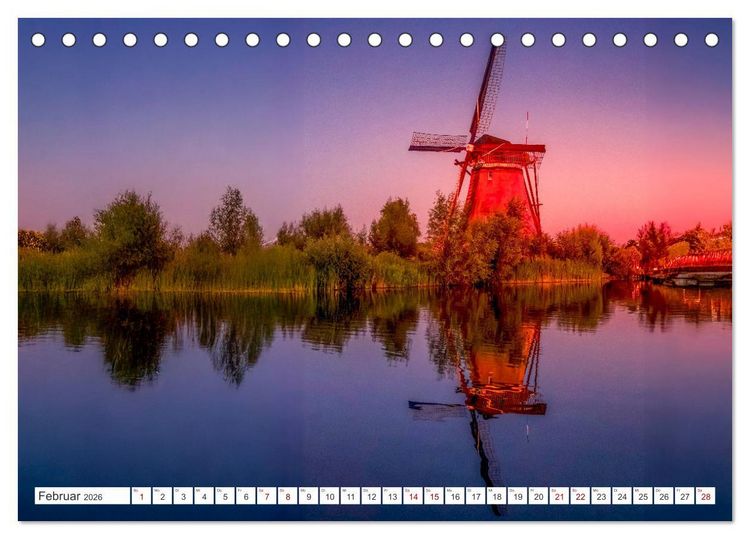 Produktbild: Die Windm&uuml;hlen von Kinderdijk - UNESCO Welterbe (Tischkalender 2026 DIN A5 quer), CALVENDO Monatskalender