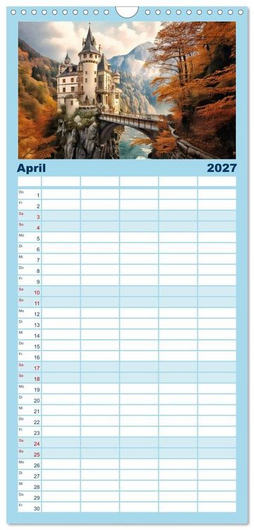 Produktbild: Familienplaner 2027 - Romantische Ritterburgen mit 5 Spalten (Wandkalender, 21 x 45 cm) CALVENDO