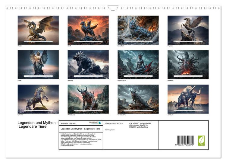 Produktbild: Legenden und Mythen - Legend&auml;re Tiere (Wandkalender 2026 DIN A3 quer), CALVENDO Monatskalender