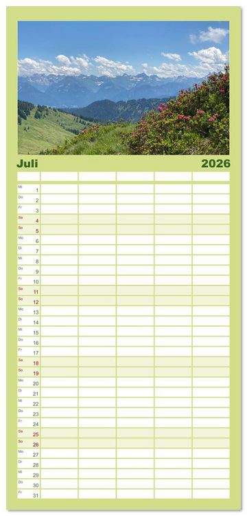 Produktbild: Familienplaner 2026 - Alpenauszeit - Bergpause f&uuml;rs Herz mit 5 Spalten (Wandkalender, 21 x 45 cm) CALVENDO