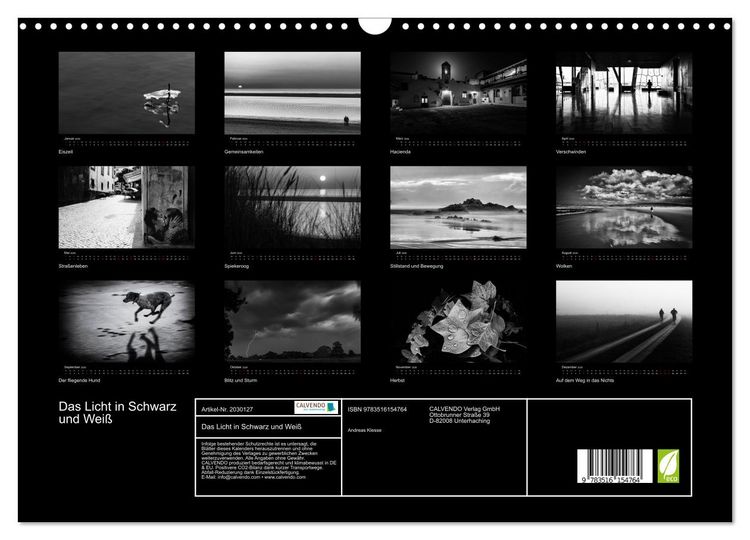 Produktbild: Das Licht in Schwarz und Wei&szlig; (Wandkalender 2026 DIN A3 quer), CALVENDO Monatskalender