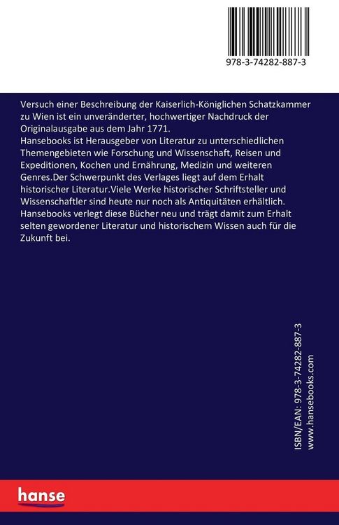 Produktbild: Versuch einer Beschreibung der Kaiserlich-K&ouml;niglichen Schatzkammer zu Wien