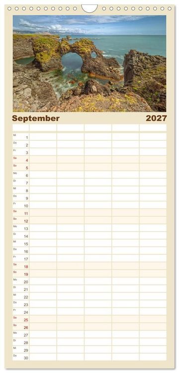 Produktbild: Familienplaner 2027 - Naturwunder in Island mit 5 Spalten (Wandkalender, 21 x 45 cm) CALVENDO